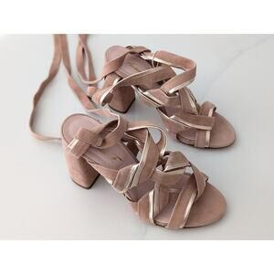 Anna F. Sandals Suede Nude Pink IT 36 US 6 Made in Italy Designer Shoes Leather